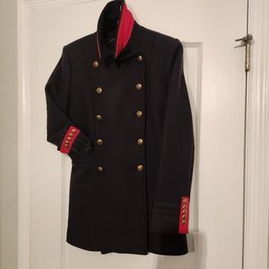 ZARA Navy Military Style Wool Coat with red details size XSmall